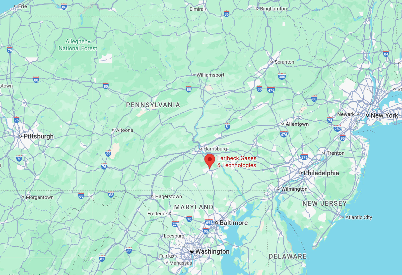 US map showing location of Swift-Cut distributor Earlsbeck Gases