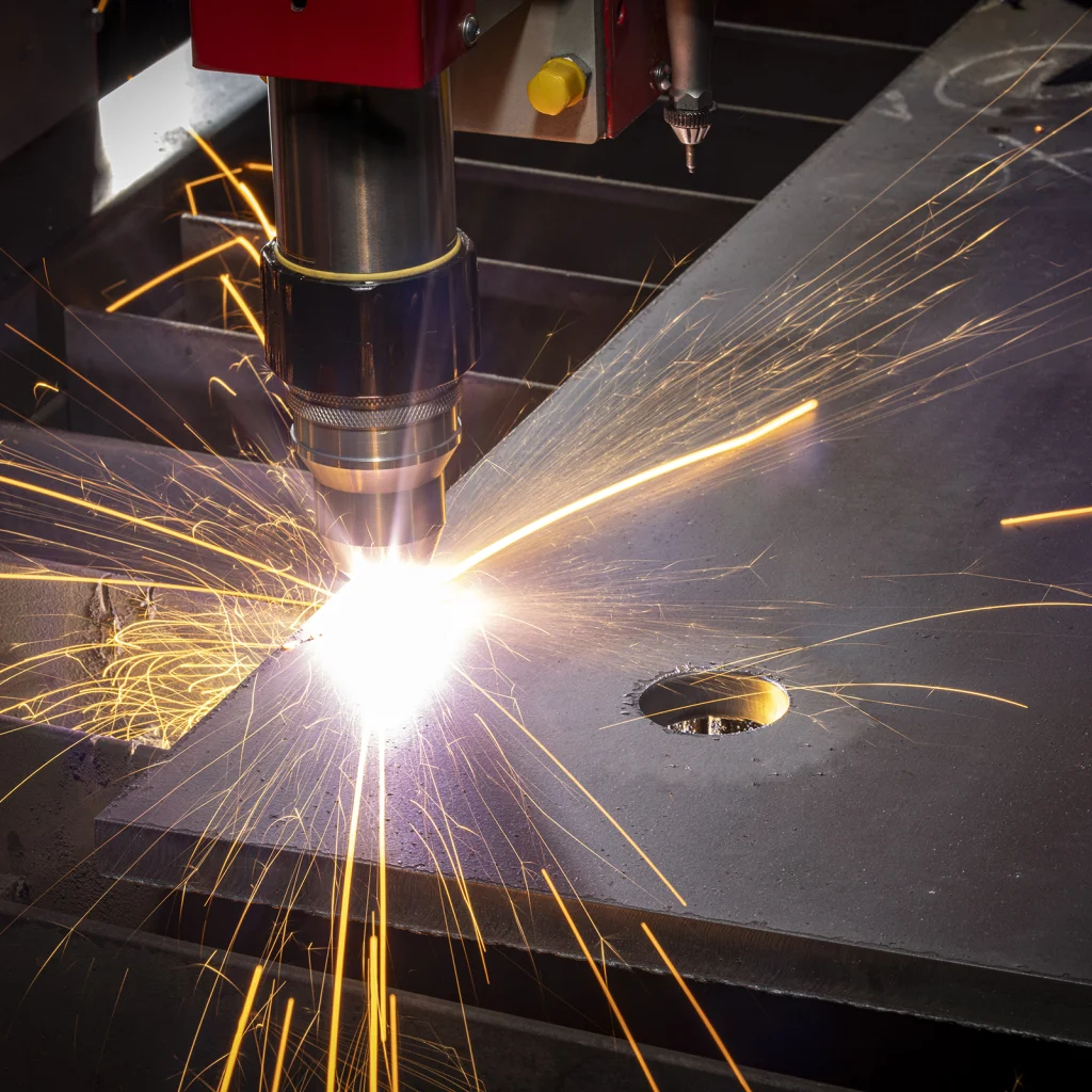 Le système de découpe plasma ESAB Precision 130 découpe une étoile dans une tôle sur une table de découpe plasma CNC Swift-Cut XP