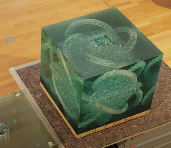 Swift-Jet Pro used to cut layers of glass to build glass sculpture