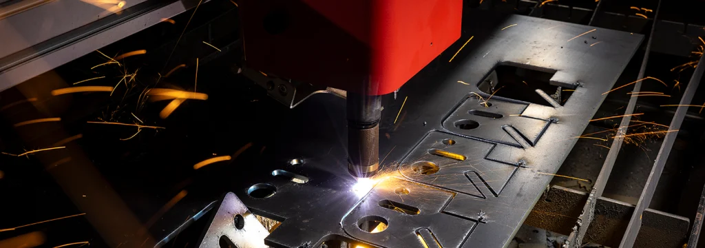 Swift-Cut Pro CNC plasma table close up of torch cutting metal