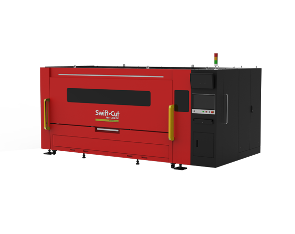 Vista lateral de la máquina láser de fibra CNC Swift-Laser Pro, en sus versiones de 3 kW y 6 kW