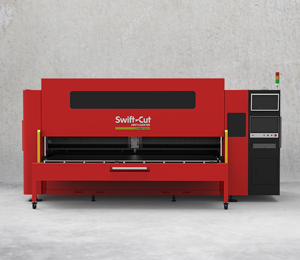 Vista frontal de la máquina láser de fibra CNC Swift-Laser Pro